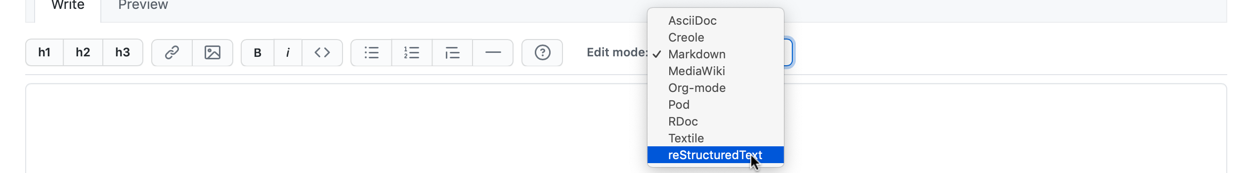 Set edit mode to reStructuredText